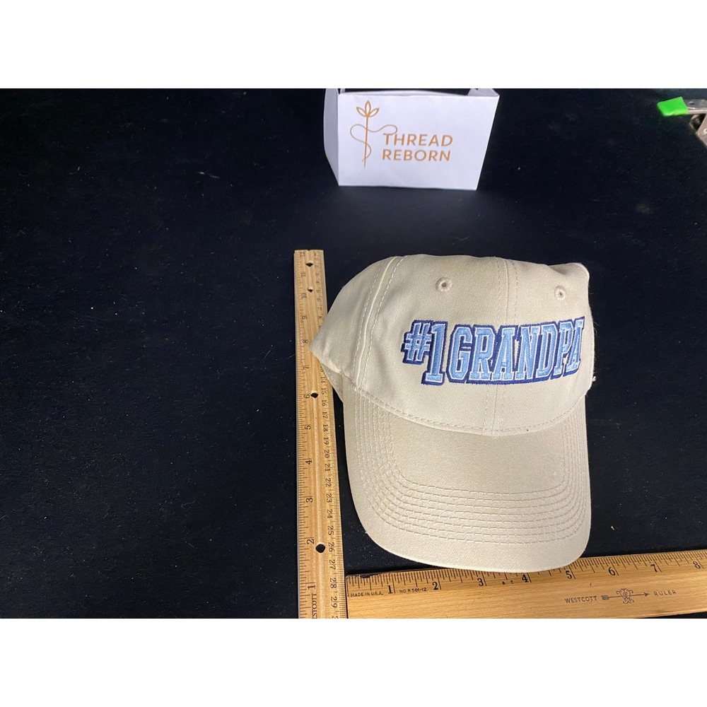 Number 1 Grandpa‎ Hat Baseball Cap Beige Blue Embroidered Grandfather Gift